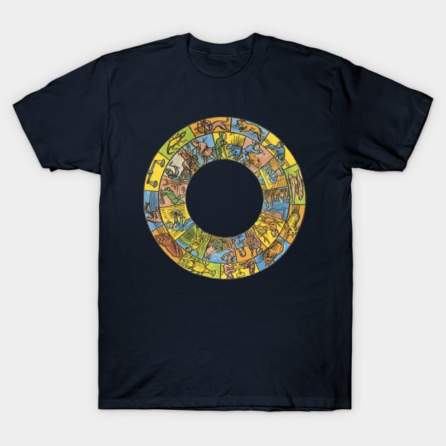 Vintage Celestial, Antique Astrological Zodiac Wheel T-Shirt by MasterpieceCafe
